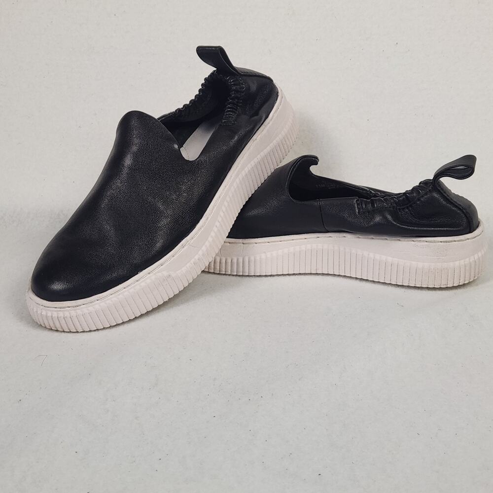 Sofft Fana Black Full Grain Leather Slip-on Platform Sneakers Womens Sz 7.5